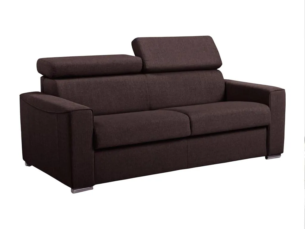 Sofá cama de 2 plazas de tela de apertura rápida Sancaldeco - Marrón - Cama de 120 cm - Colchón de 18 cm con memoria de forma 61579ACZP