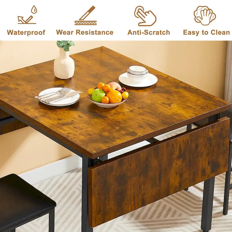 Contemporary Industrial 63.2" Extendable Dining Table with Drop Leaf, Accommodates 6
