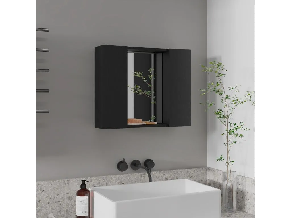 Armario Hogarmini para Baño con Espejo Central y Almacenamiento Multi-Estante Negro 49.53 cm X 59.94 cm X 13.71 cm Negro ubyq71901