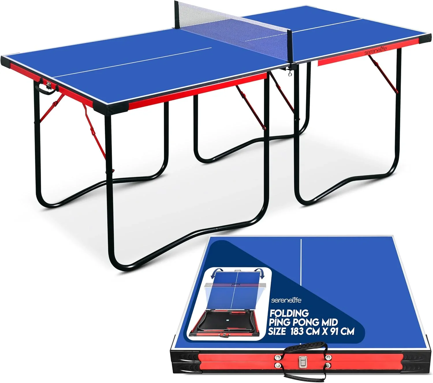 Foldable Table Tennis Table Set, 6 ft x 3 ft, Blue - Image 4 Foldable Table Tennis Table Set, 6 ft x 3 ft, Blue - Image 4