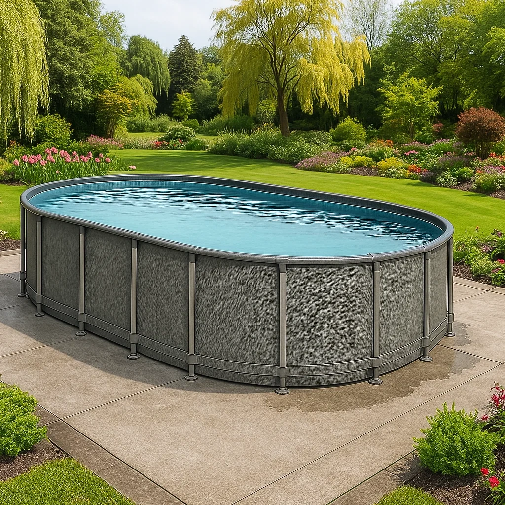 Piscina tubular ovalada desmontable con estructura de acero 472x286x104 cm gris/azul  UMCxVXv149jc