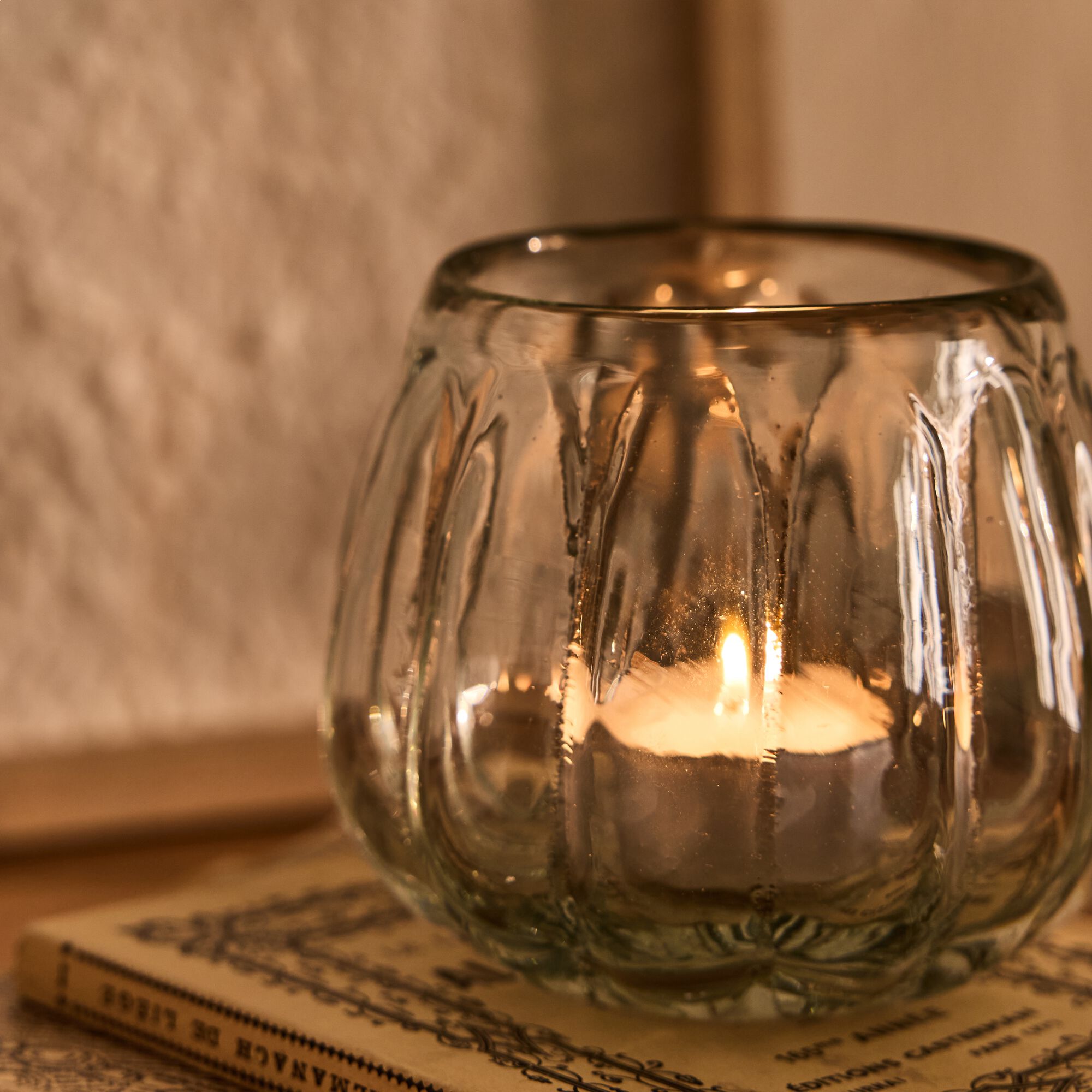 SOLINE - Photophore en verre D9cm - gris