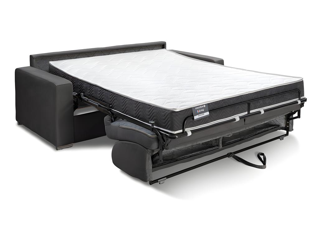 Sofá cama de 3 plazas de tela de apertura rápida CALITO - Marrón - Somier de láminas de 140 cm - Colchón de 18 cm con memoria de forma