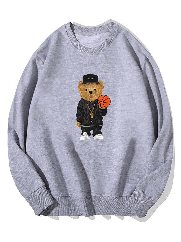 Basketball Bear Print Cotton Sweatshirt