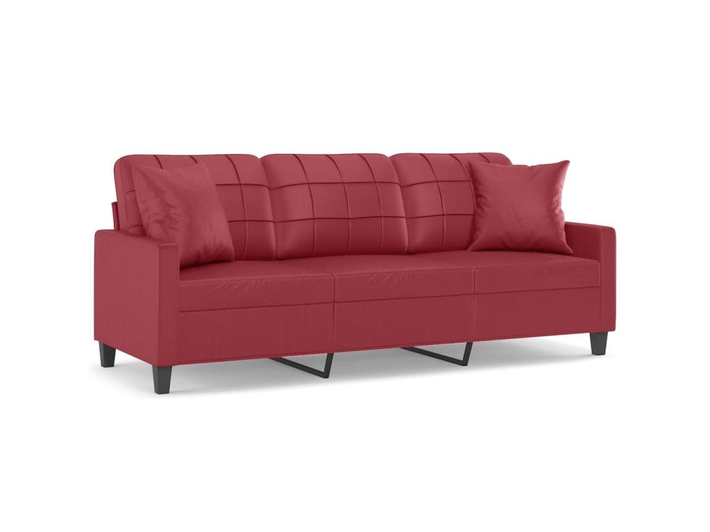Sofá de 3 plazas con cojines cuero sintético rojo tinto 180 cm