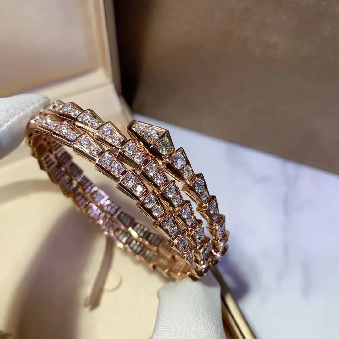 Bvlgari Serpenti Viper Bangle Bracelet - Full Diamond & Rose Gold - Original Replica Club