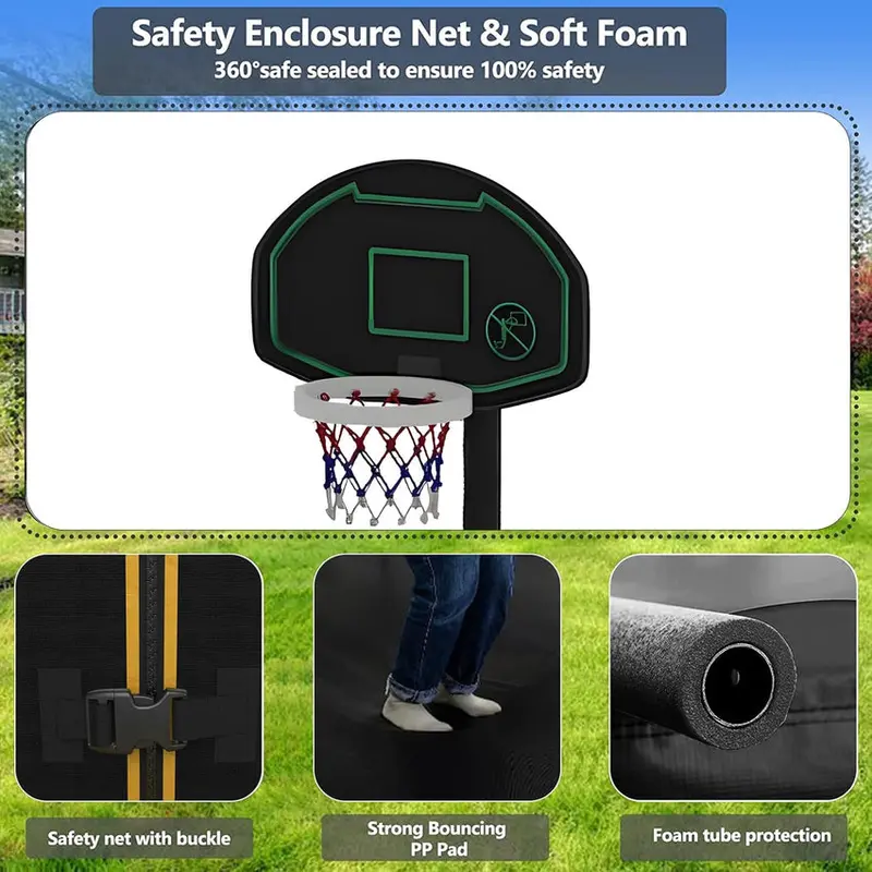 Trampoline With Enclosure Net And Adjustable Basketball Hoop - 8ft, 10ft, 12ft, 14ft, 15ft, 16ft - Image 51 Trampoline With Enclosure Net And Adjustable Basketball Hoop - 8ft, 10ft, 12ft, 14ft, 15ft, 16ft - Image 51