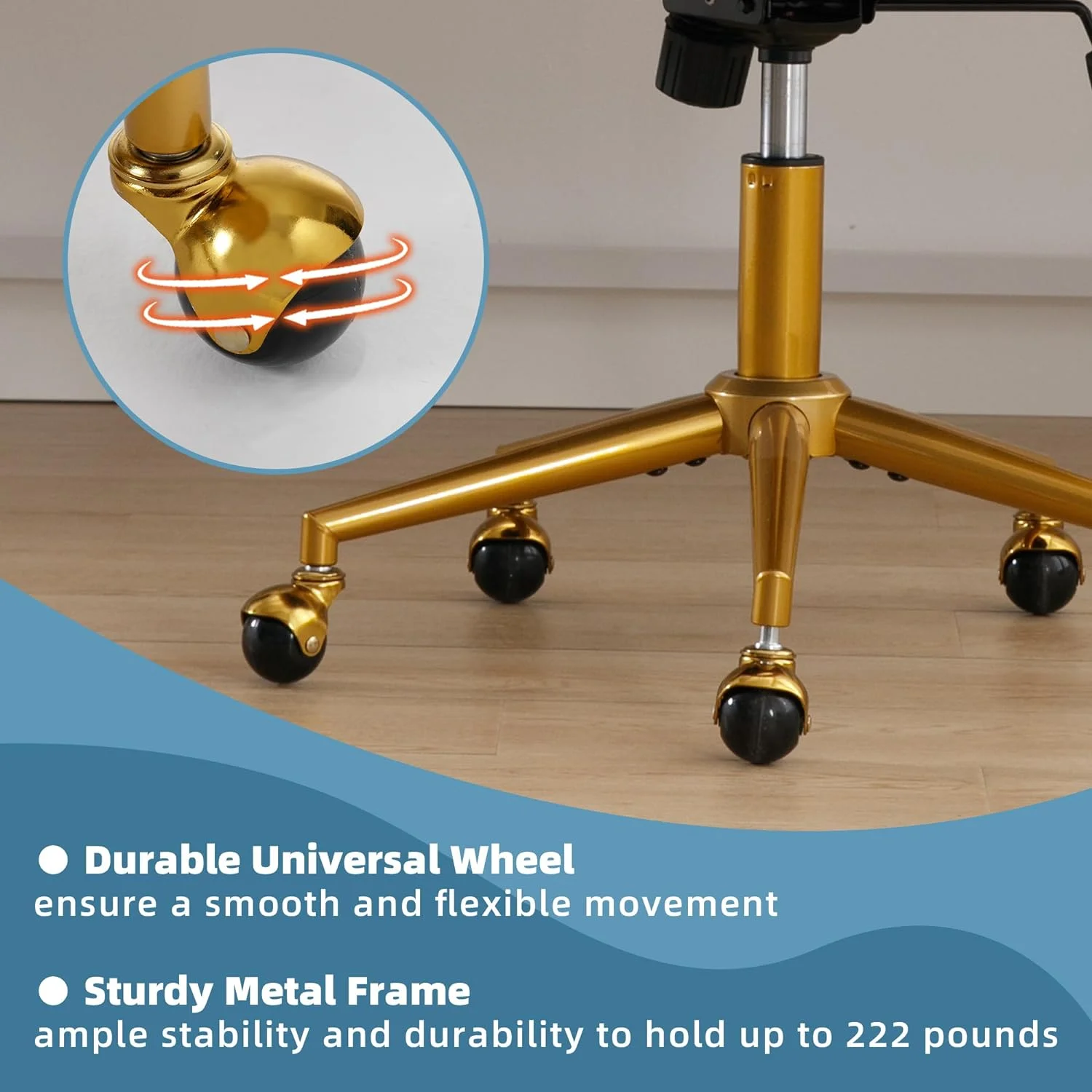 Westice Home Office Desk Chairs, Velvet Task Chair, Height Adjustable Swivel Vanity Chair with Golden Base for Vanity Study, Living Room Computer Room, Beige - Image 48
