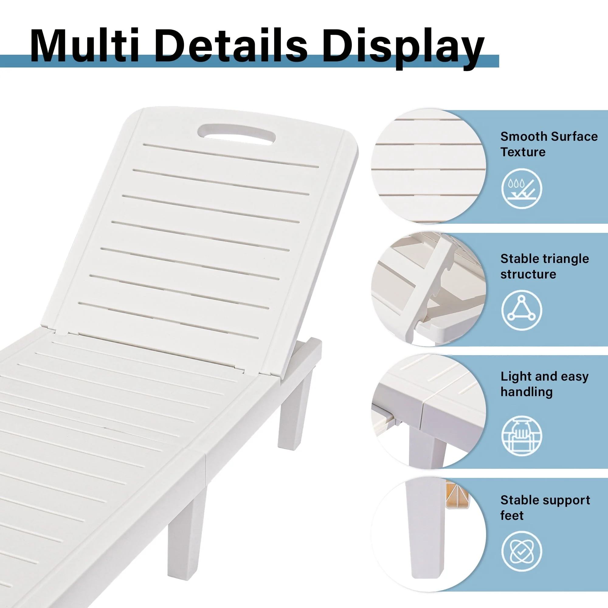 Patio Lounge Chair Set of 2, Adjustable Chaise with Side Table, Outdoor Lounger Recliner for Poolside, Patio, Backyard, Wood Texture Design | Waterproof | Easy to Assemble | Max Weight 330 lbs White - Image 10