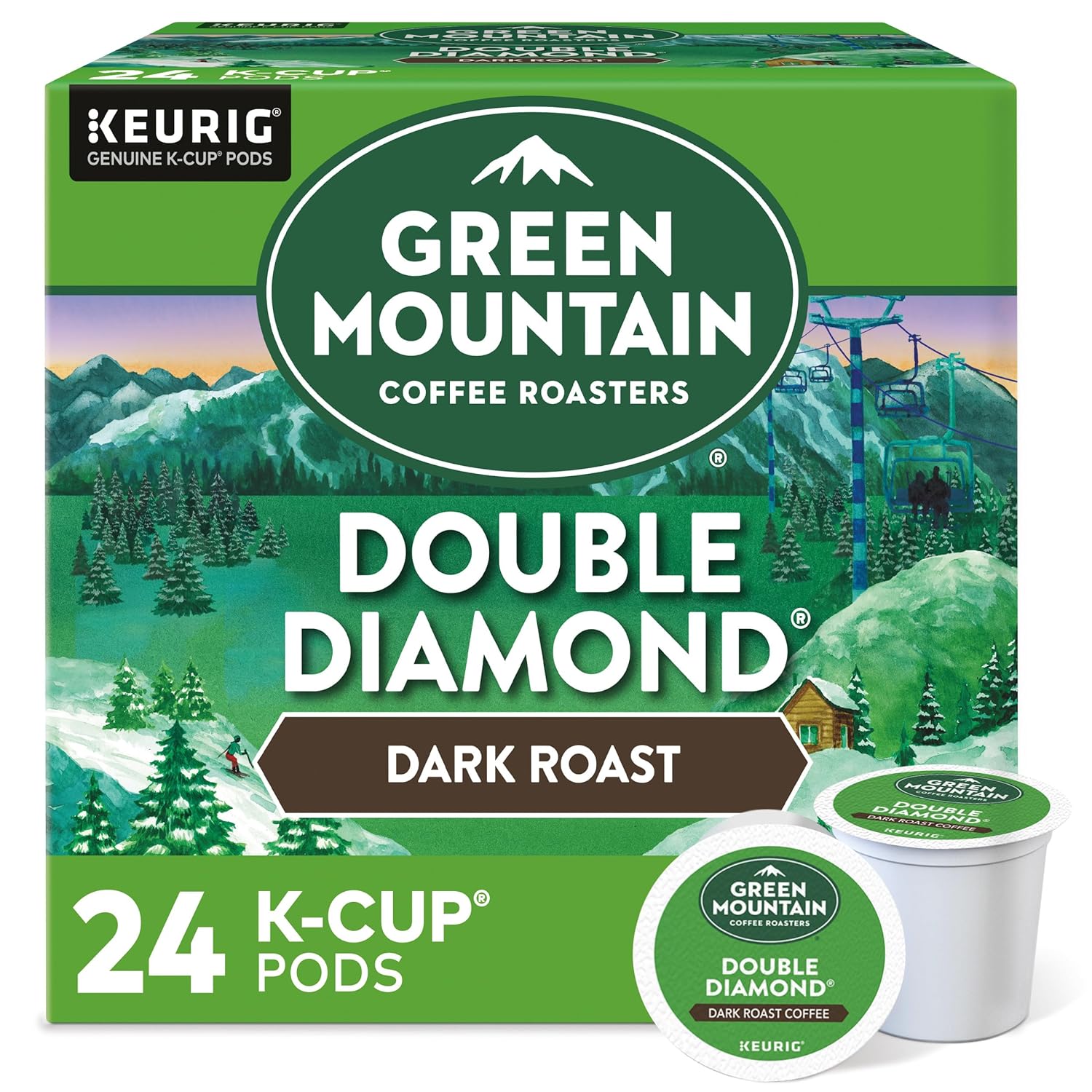 Green Mountain Coffee Roasters Double Diamond. Single-Serve Keurig K-Cup Pods. Dark Roast Coffee. 24 Count