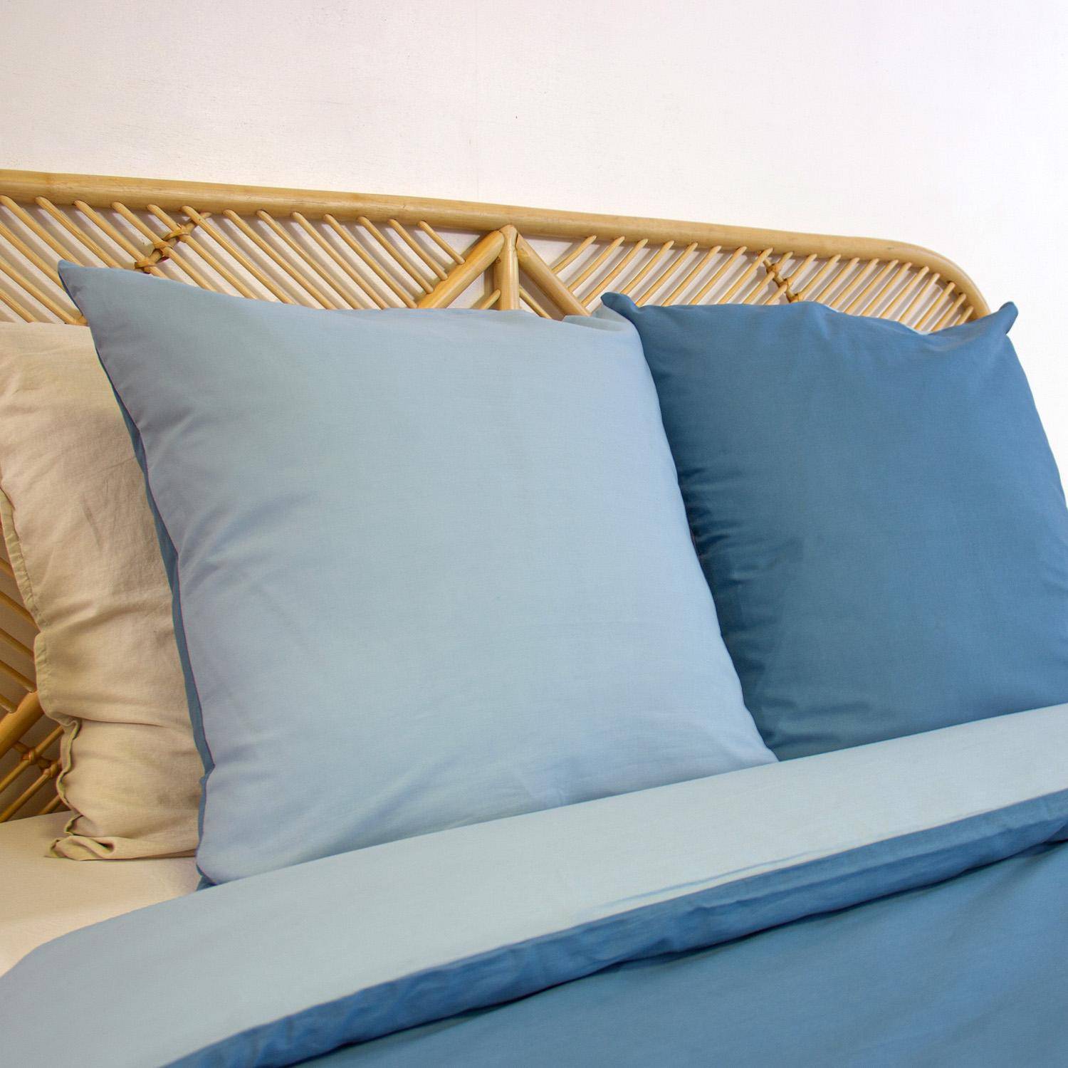 Sia - Juego de cama de algodón y lyocell con estampado de palmeras azules,  2 plazas