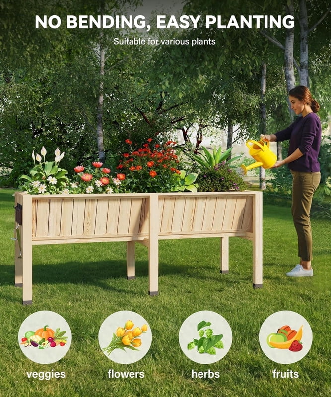Towallmark 45x23x30 Inches Raised Garden Bed, Elevated Planter Box, Outdoor Wooden Garden Bed for Vegetables Herbs, Patio Balcony Backyard Cedar Raised Bed with Hooks and Legs - Image 5