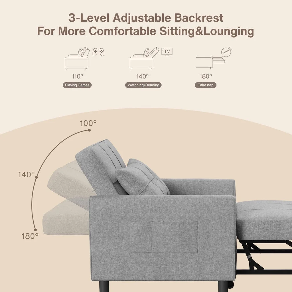 Convertible Sleeper Chair, Aiho 3-in-1 Convertible Sofa Bed Recliner Chair with Pull Out Couch - Dark Gray - Image 46