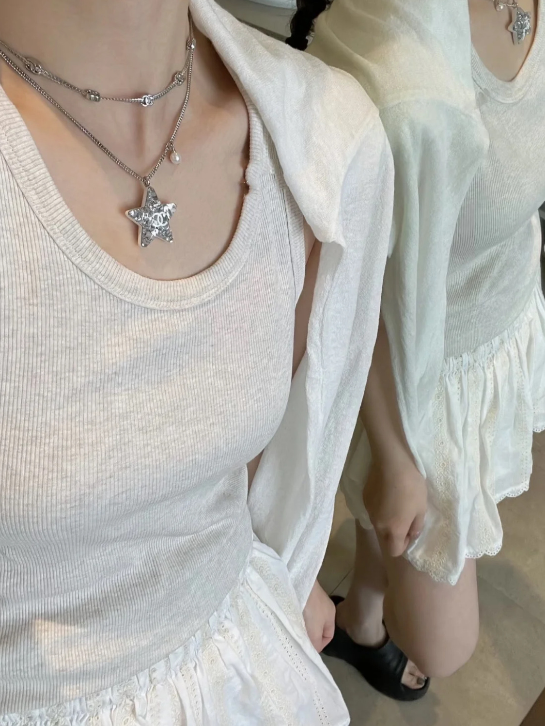Chanel Silver Shiny Star Necklace and Earrings - Original Replica Club