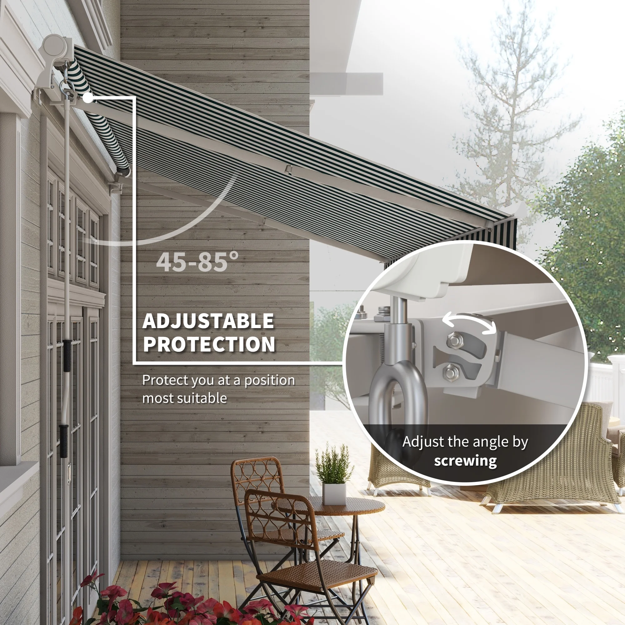 Outsunny 12' x 10' Manual Retractable Awning Outdoor Sunshade Shelter for Patio, Balcony, Yard, with Adjustable & Versatile Design, Beige and White - Image 59