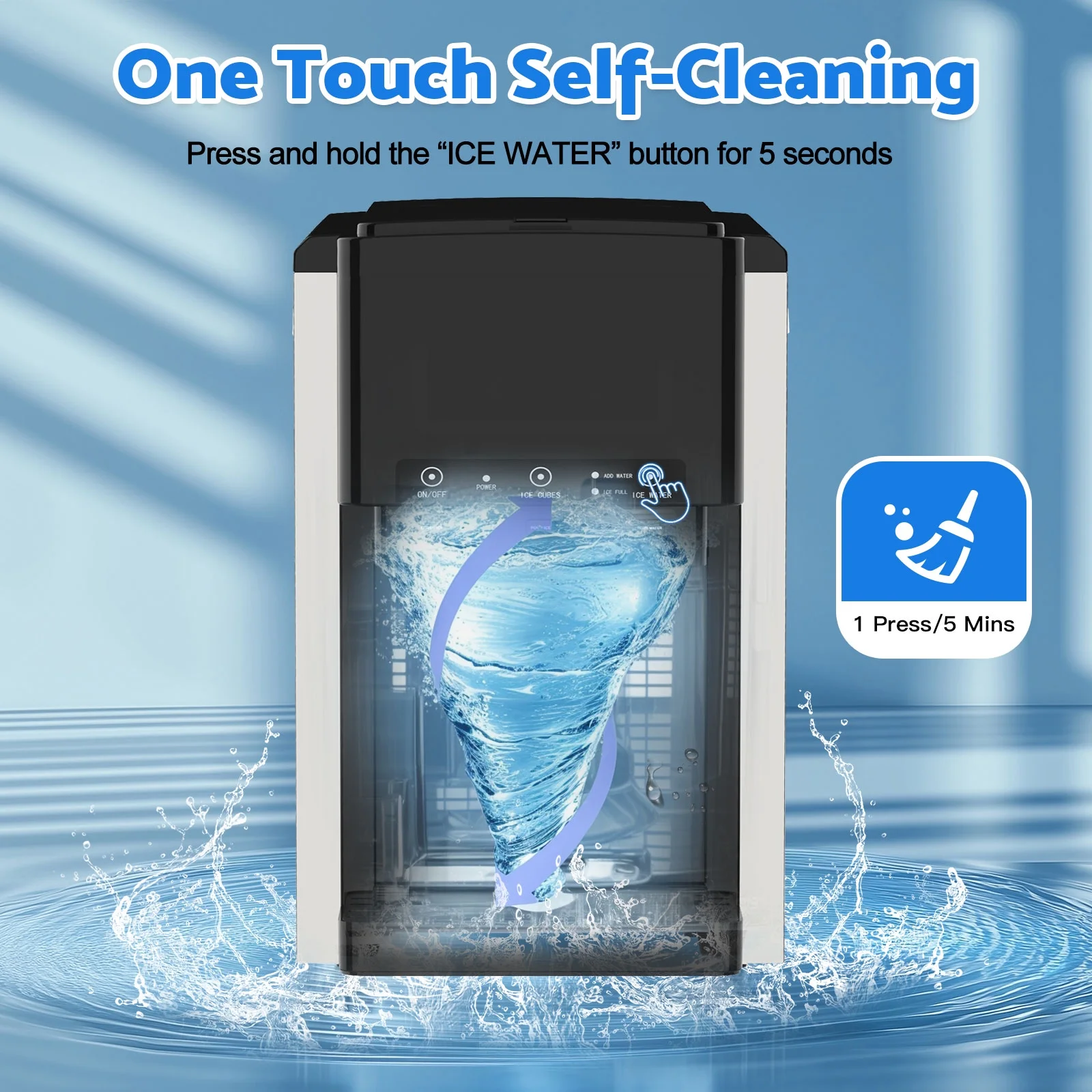 Advwin 3 in 1 Water Dispenser with Ice Maker Countertop, Bullet Ice, Crushed Ice, Water Cooler, 44Lbs/24H, 12 Ice Cube/6Min, Self-cleaning, 4Lbs Ice Storage, Home, Kitchen, Party, RV - Image 8