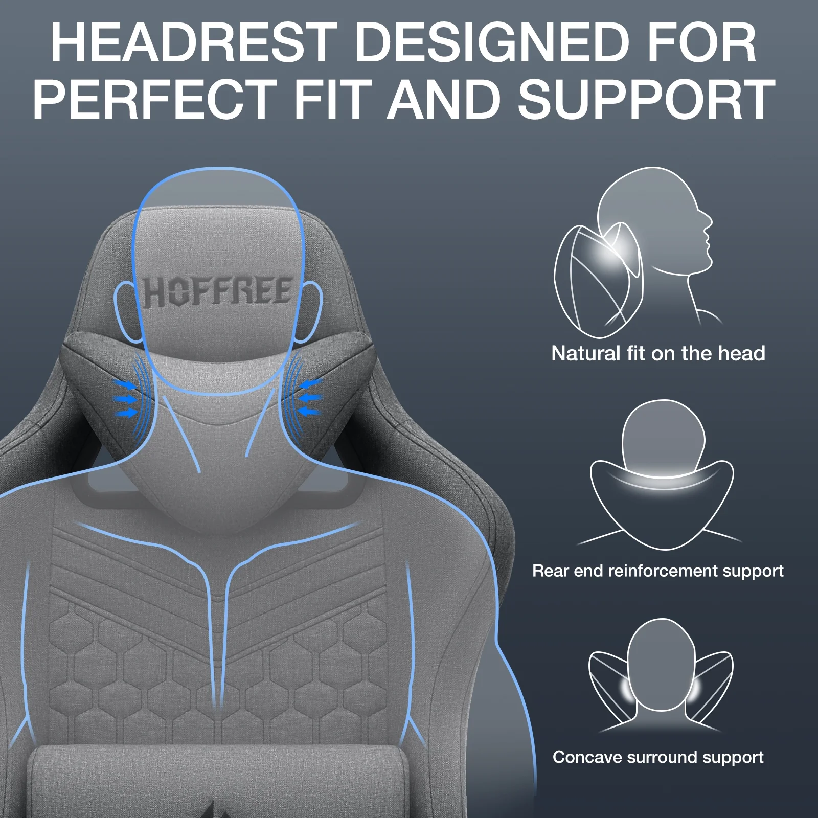 Hoffree Gaming Chair with Massage Fabric Office Chair with footrest for Adults, Ergonomic Gamer Chair with Headrest and Lumbar Support for Office Gaming, 440 LBS - Image 64