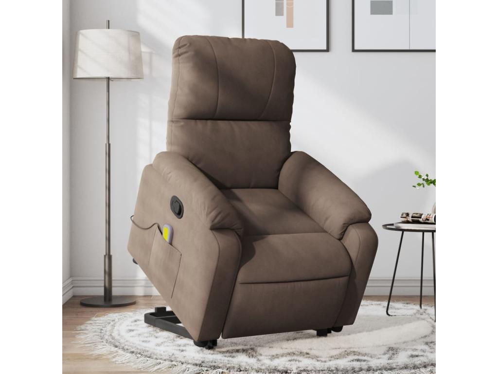 Sillón reclinable de masaje elevable tela de microfibra marrón