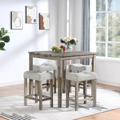 5-Piece Wood Dining Set: Square Table with 4 Upholstered Chairs
