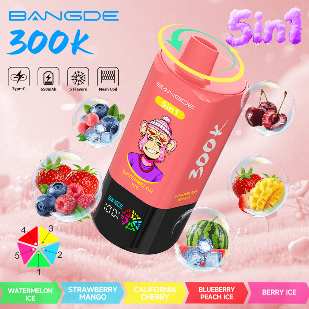 Bang DE 300K 5-in-1Disposable Vape|Up to 300,000 Puffs & Five Flavors in One Device