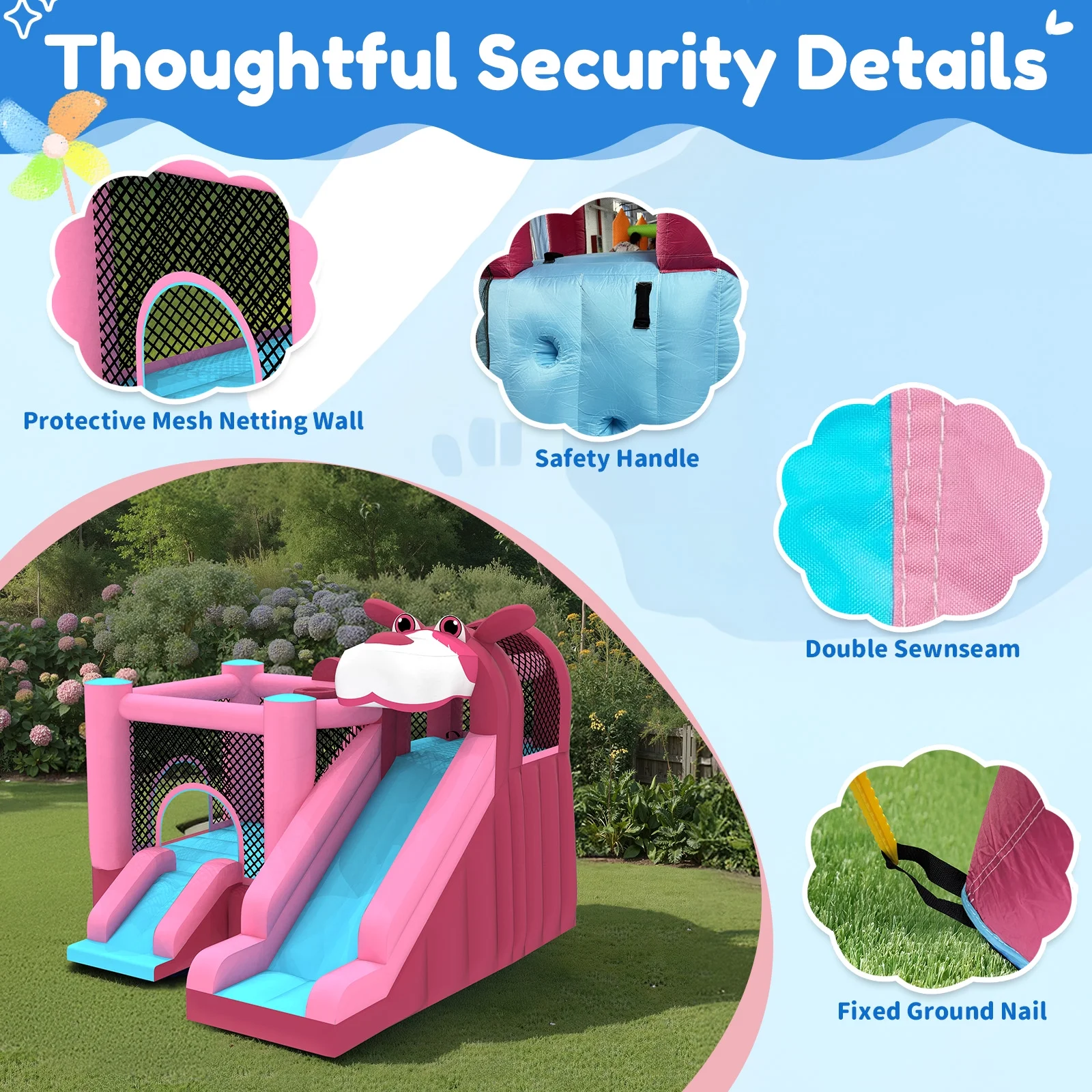 Mukidy 114''x 114'' x 92.5'' Inflatable Bounce Houses for Kids 3-10 with Blower Double Slide and Ball Pit/Indoor Bouncy House, PVC, Child, Teen, Toddler,Blue - Image 17