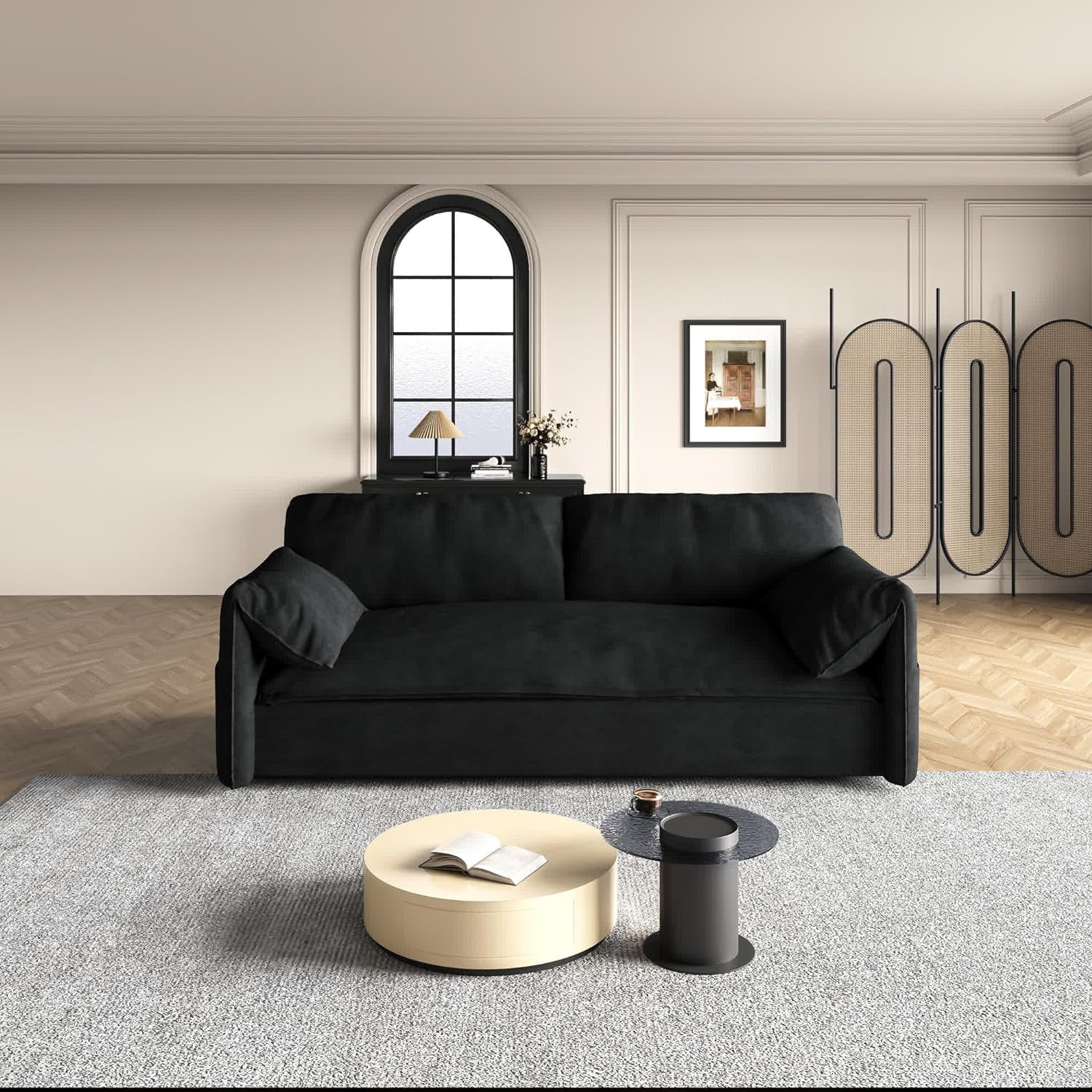 Tabaray 63.8" Futon Sofa Bed Queen Size, Pull Out Bed, 3-in-1 Convertible Sleeper Sofa with Side Pocket, Modern Plush Velvet Futon Couch for Living Room, Small Space, Apartment, Bedroom, Black - Image 11