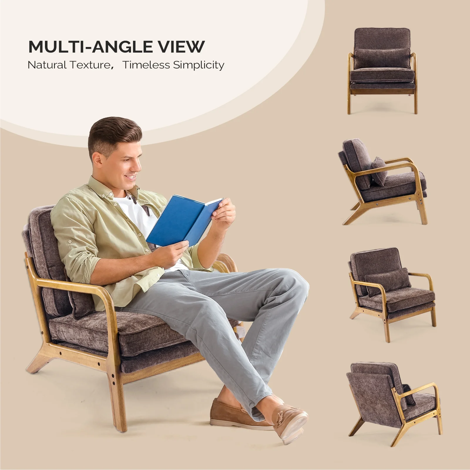 Ktaxon Accent Chair Corduroy Upholstered Armchair, Reading Club Chair with Pillow and Solid Wood Frame for Living Room Bedroom Furniture Off White - Image 147