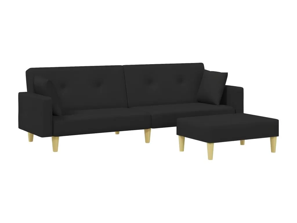 Sofá cama de 2 plazas con taburete tela negro