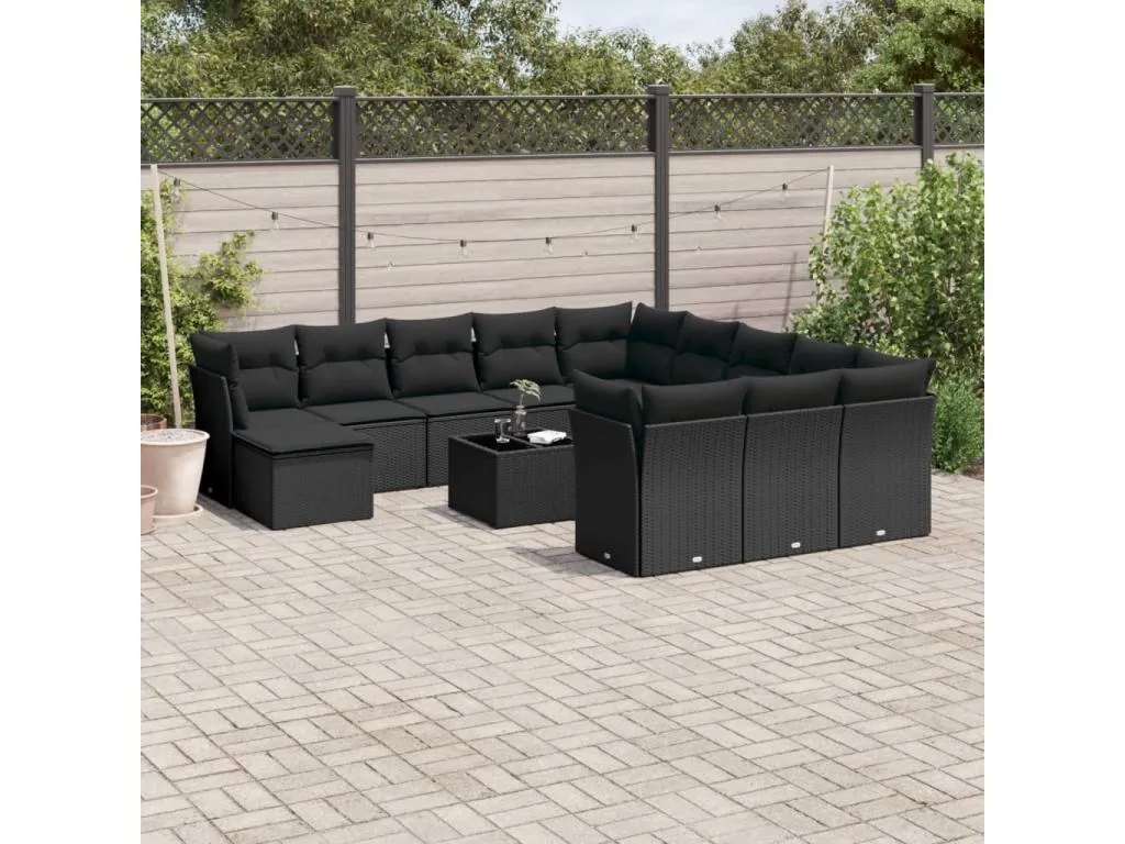 Set de sofás de jardín y cojines 13 pzas ratán sintético negro 24729tmfc