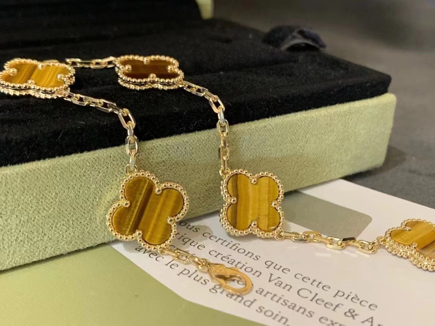 VCA Tiger Eye Vintage Alhambra Bracelet 5 Motifs - Original Replica Club
