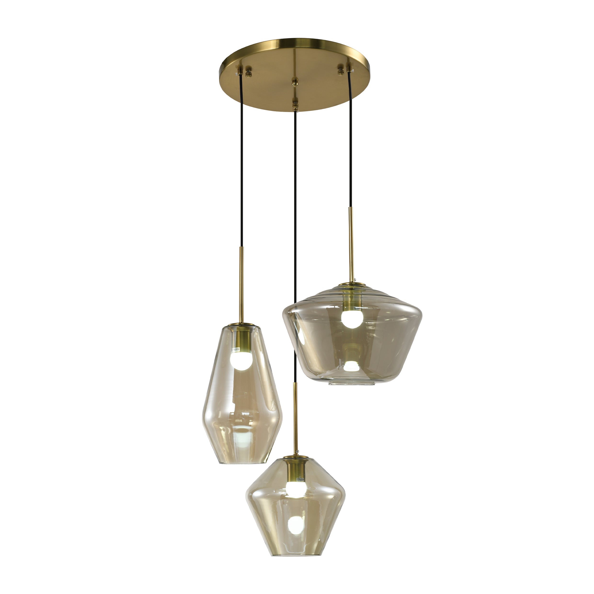 QUVIO Hanglamp verschillende kappen - 3 lichts - Metaal - Glas - Bruin