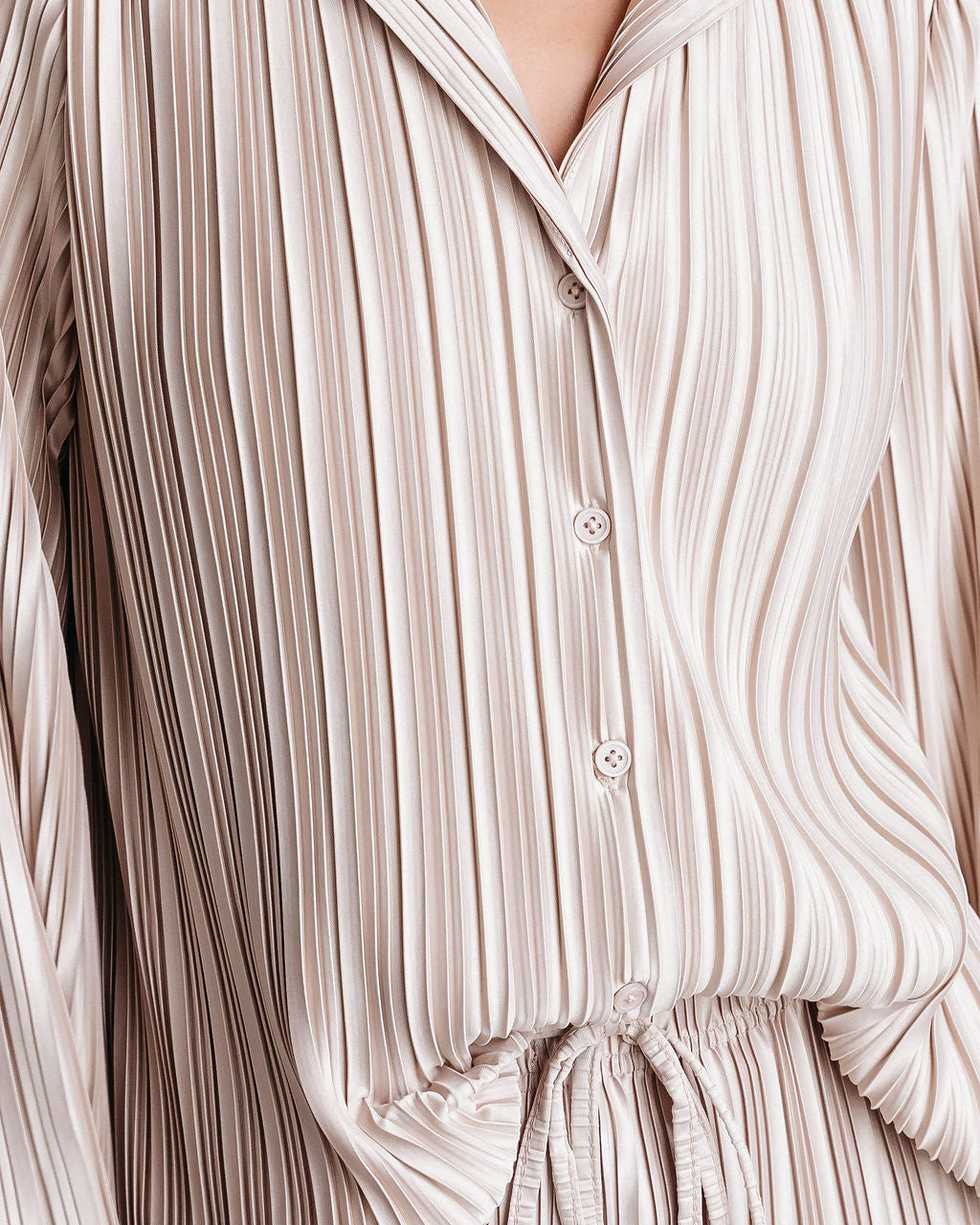Hey Honey Plisse Button Down Top - Beige - Se7enfashion