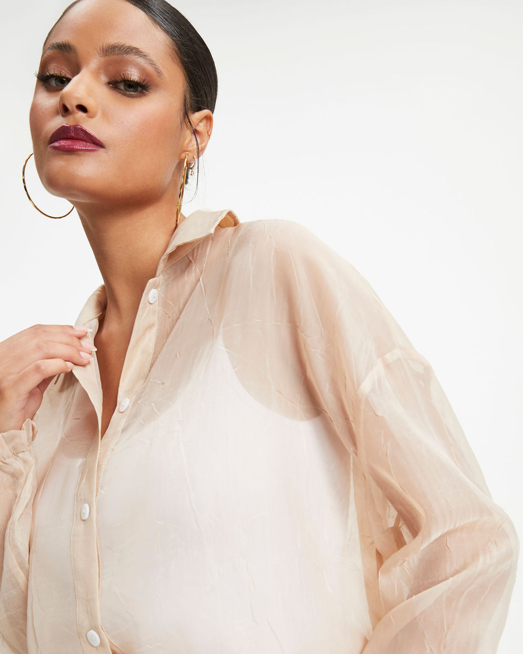 Oh Hey Lucy Organza Button Down Top - Beige - Se7enfashion