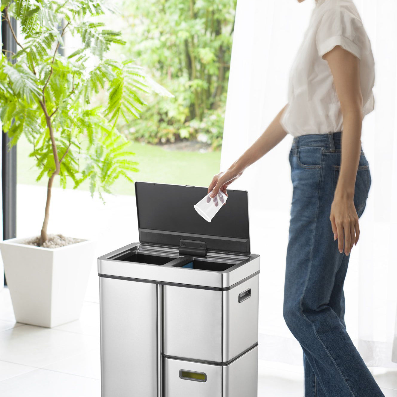 EKO Mirage+ Sensor Afvalemmer 60 Liter (30+15+15L) - RVS