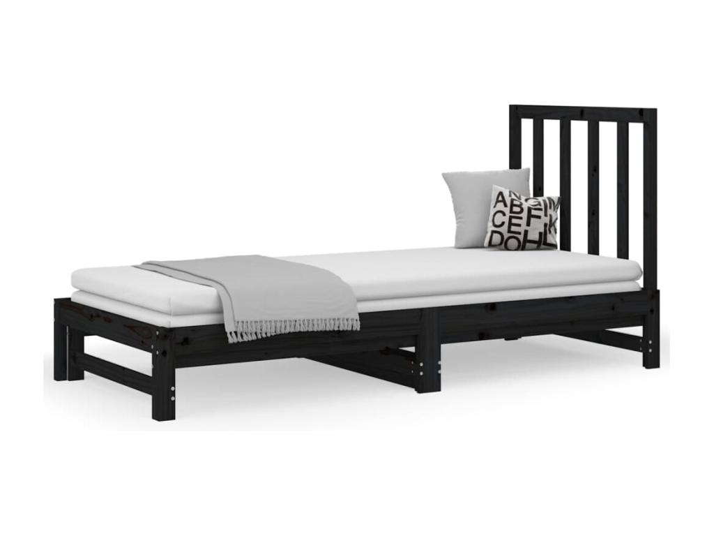 Sofá cama extraíble madera maciza de pino negro 2x(90x200) cm