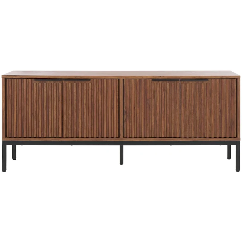Mid Century TV Stand with Tambour Doors and Storage Drawers