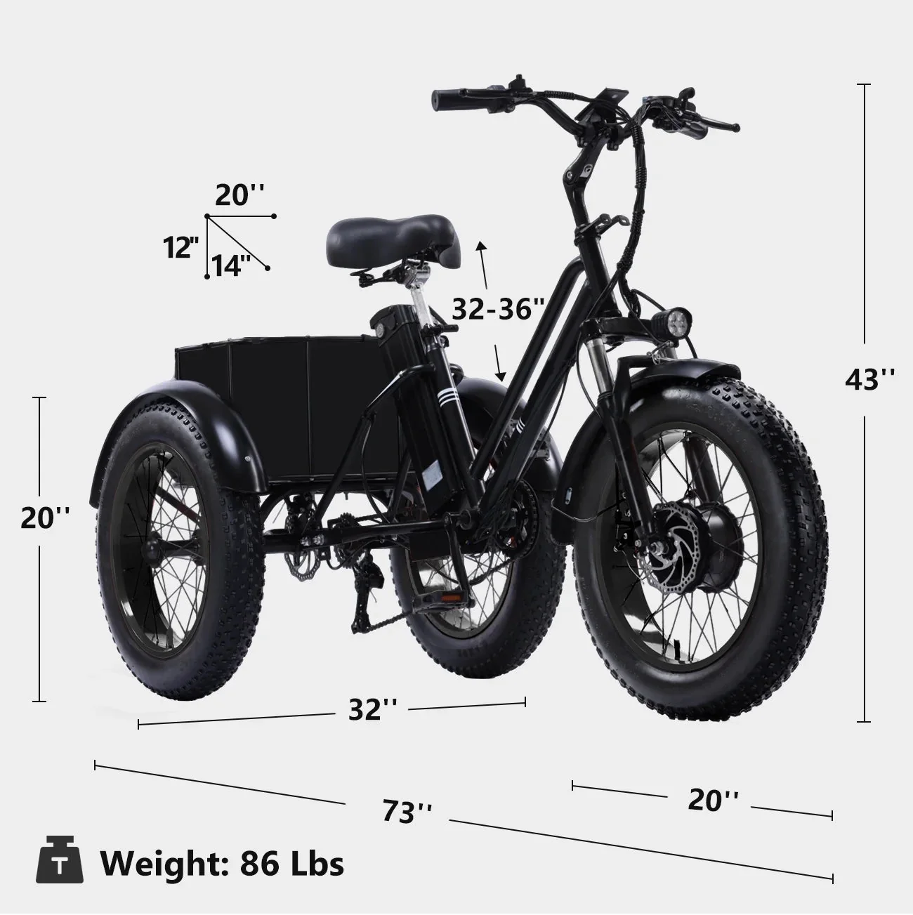 YEBEI Folding Electric Tricycle for Adults, 500W Motor, 48V15AH Lithium Battery, 20 x 4.0 in Fat Tires - Image 35 YEBEI Folding Electric Tricycle for Adults, 500W Motor, 48V15AH Lithium Battery, 20 x 4.0 in Fat Tires - Image 35