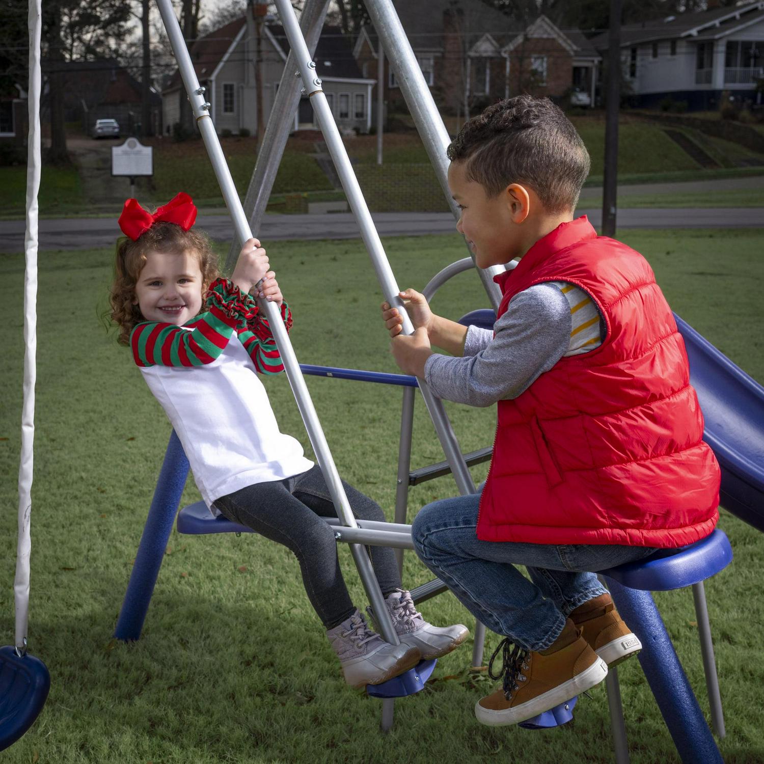 XDP Recreation Fun All-Mighty Metal Swing Set with Super Disc Swing. Stand R Swing. Glider. & Slide - Image 9