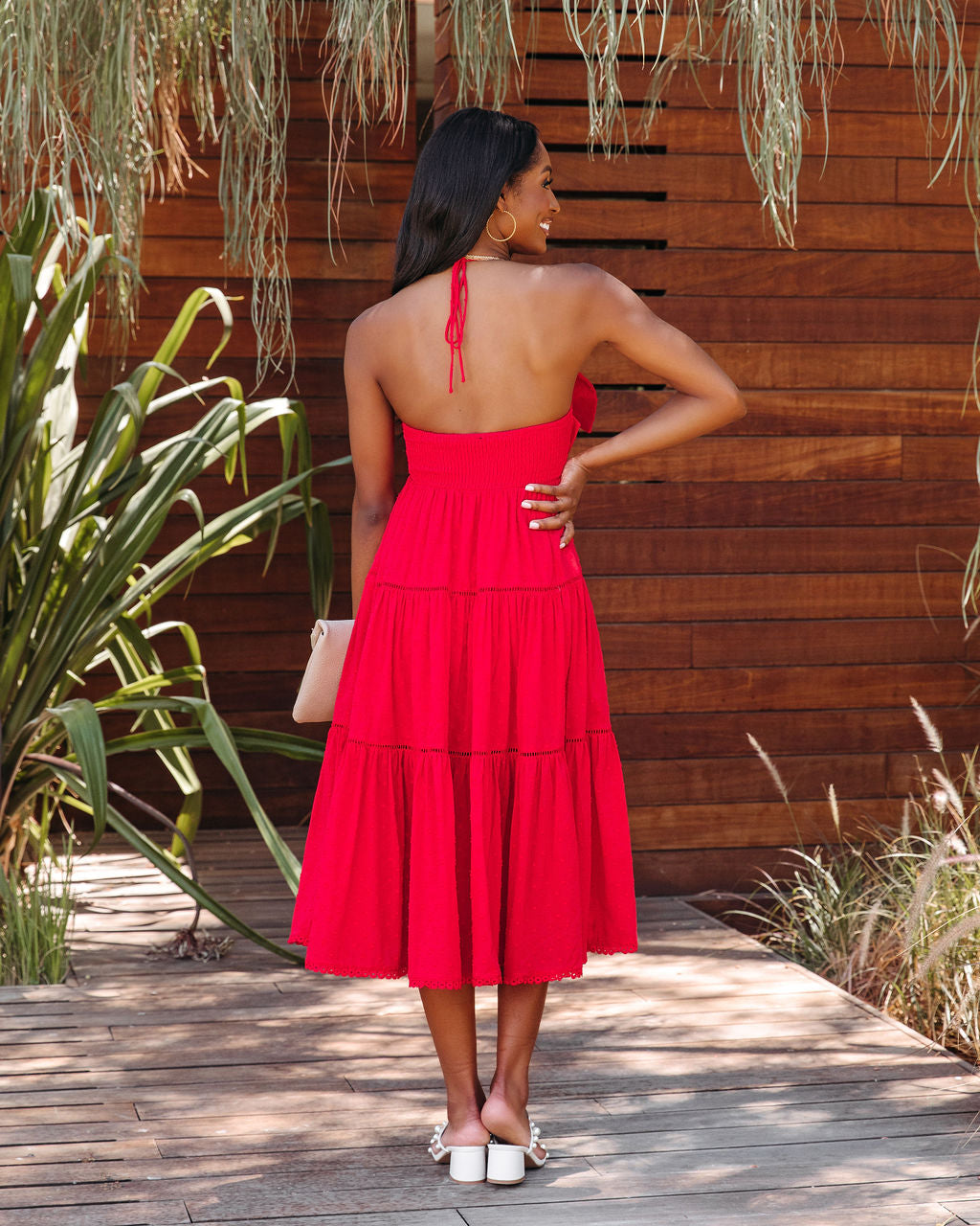 Federica Cotton Tiered Midi Dress - Red - FINAL SALE - Se7enfashion
