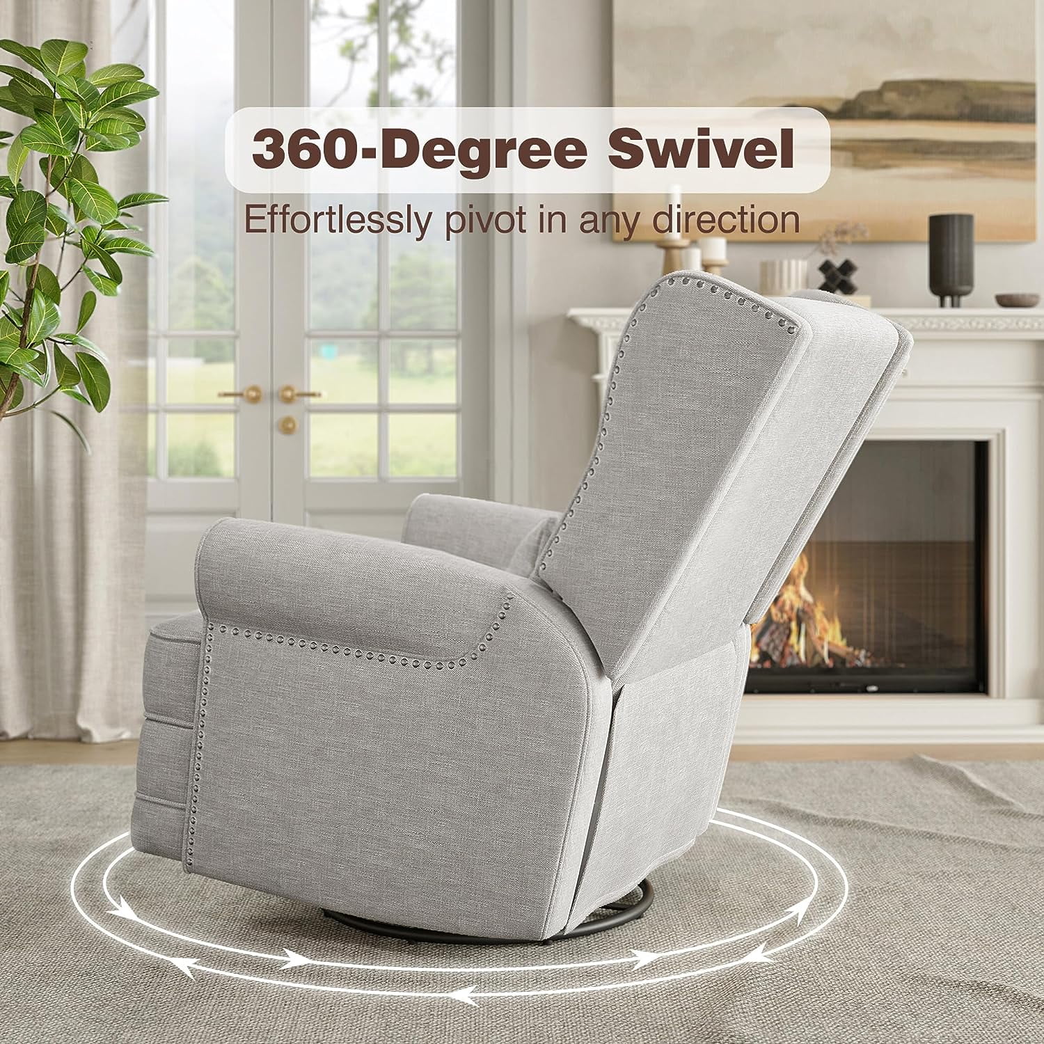 Royalcraft Swivel Nursery Glider Recliner, Comfy Upholstered Glider Chair with Lumbar Pillow and Footrest, Beige - Image 39