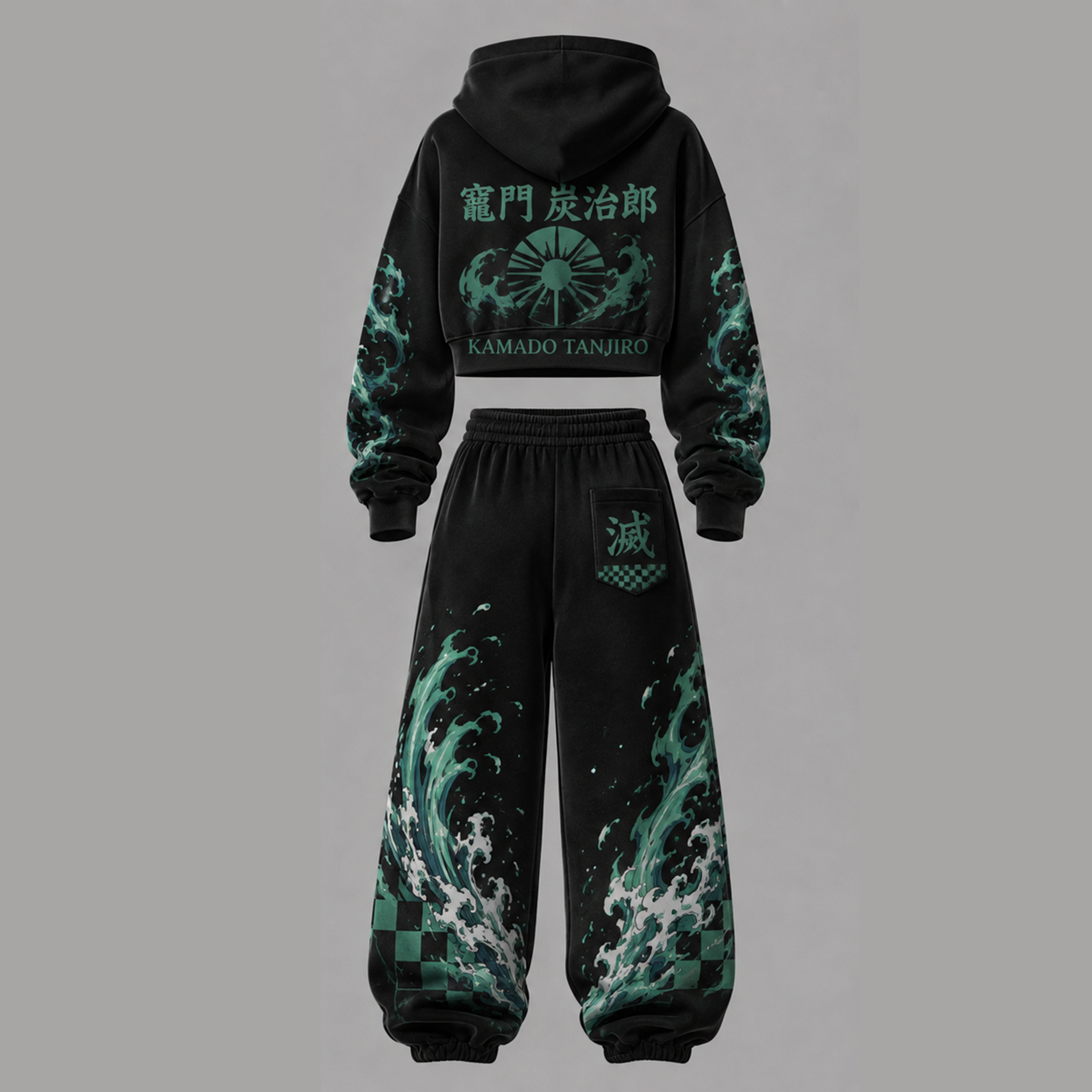 Demon Slayer Cropped Long Sleeve Hoodie & High Waist Jogger Pants Two Piece TeeThreads Sustain the Scene with Custom Apparel