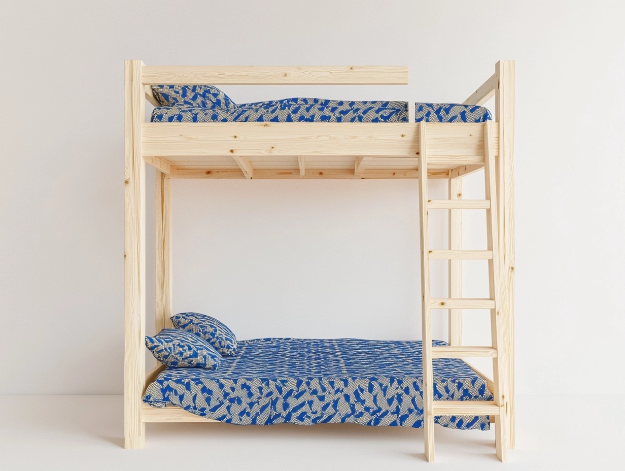 Litera doble de pino natural 200x150 cm para dormitorio juvenil con escalera integrada estructura resistente madera clara