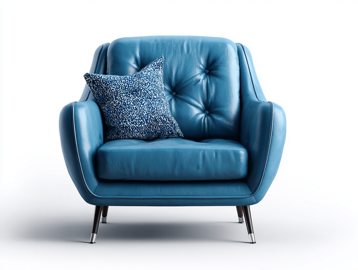 Sillón individual – cuero sintético – azul – diseño moderno – con un cojín decorativo