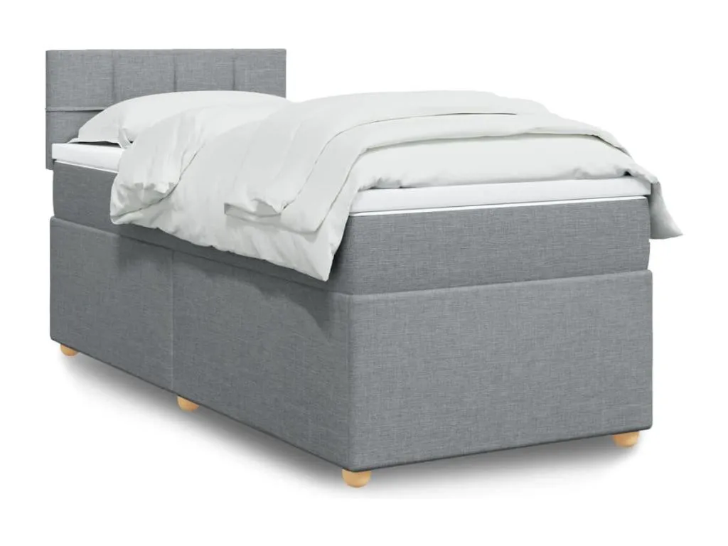 Cama box spring con colchón tela gris claro 90x190 cm wcf3522750