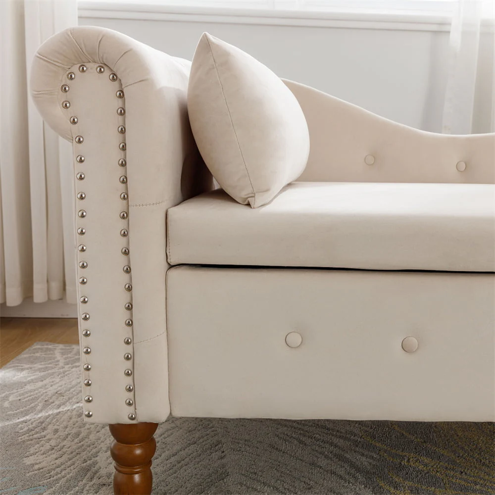 Storage Chaise Lounge, Upholstered Rolled Arm Chase Lounge with Nailhead Trim, Recliner Lounge Chair for Living Room Bedroom - Image 4