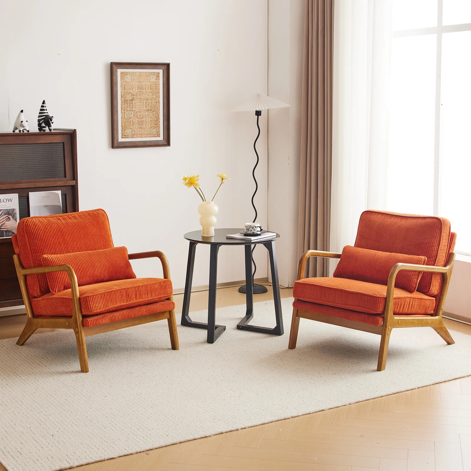 Ktaxon Accent Chair Corduroy Upholstered Armchair, Reading Club Chair with Pillow and Solid Wood Frame for Living Room Bedroom Furniture Off White - Image 33
