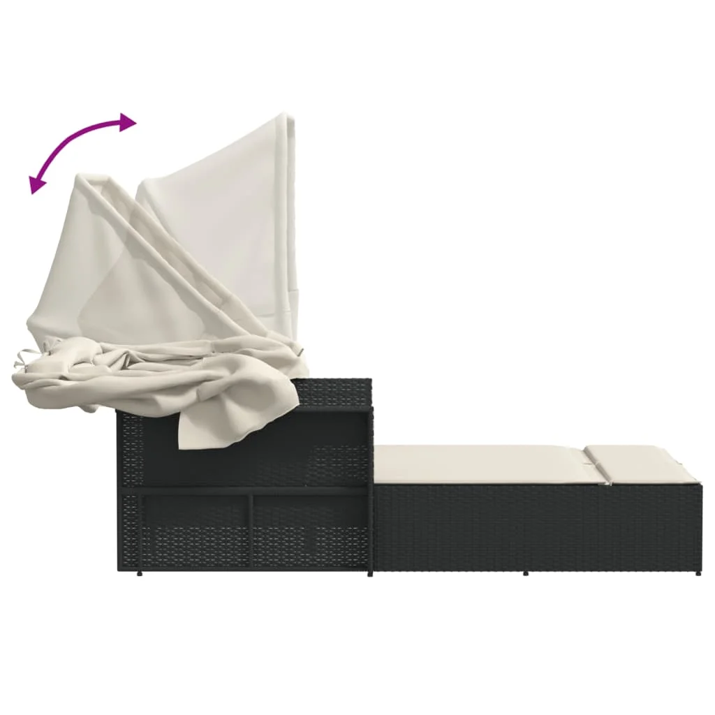 vidaXL Powder Coated Steel Removable Canopy and Cushions Double Sun Lounger, Beige - Image 10