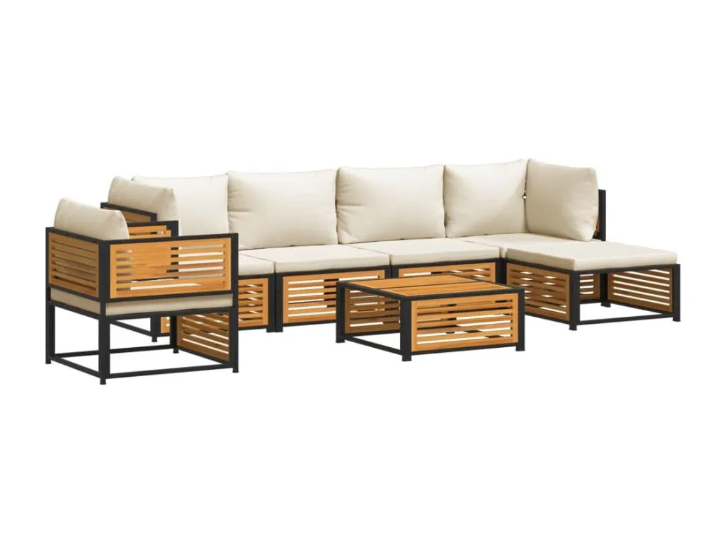 Robusto Set de Sofás de Jardín de 7 Piezas Lluesmahome, madera maciza con cojines.  MT8280372