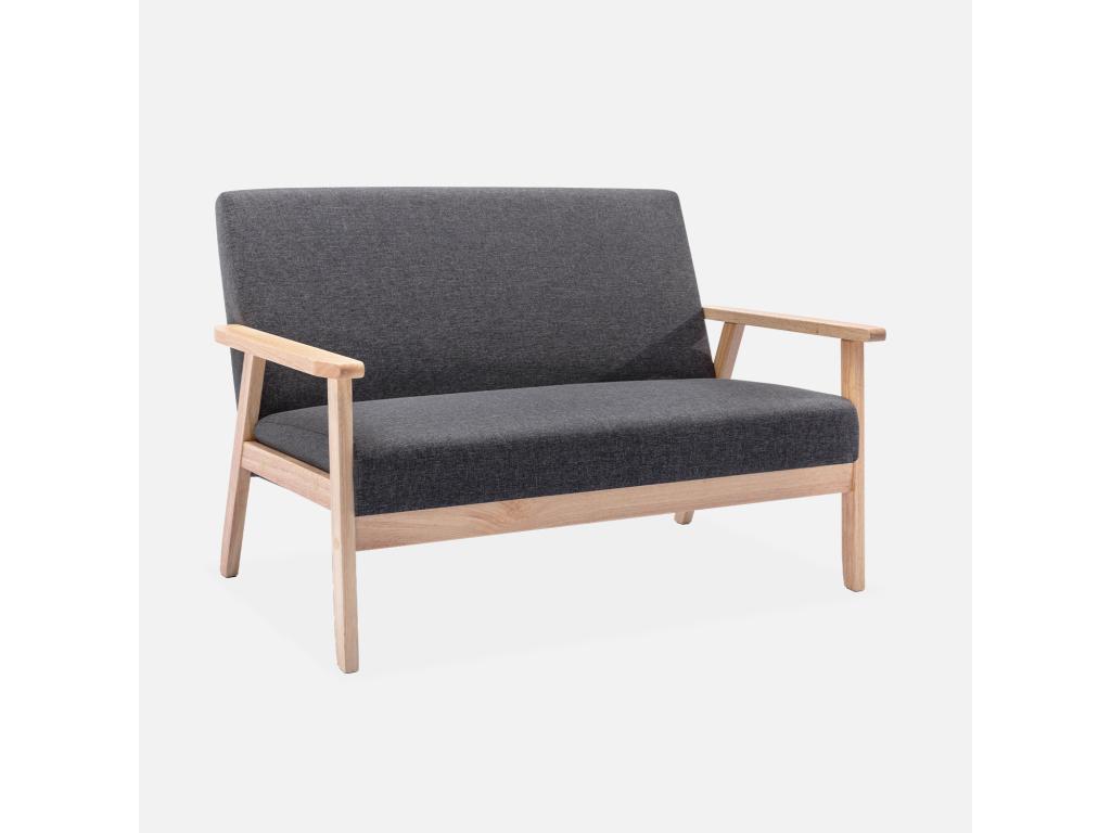 Sofá o banco con tela y patas de madera, 2 plazas gris oscuro