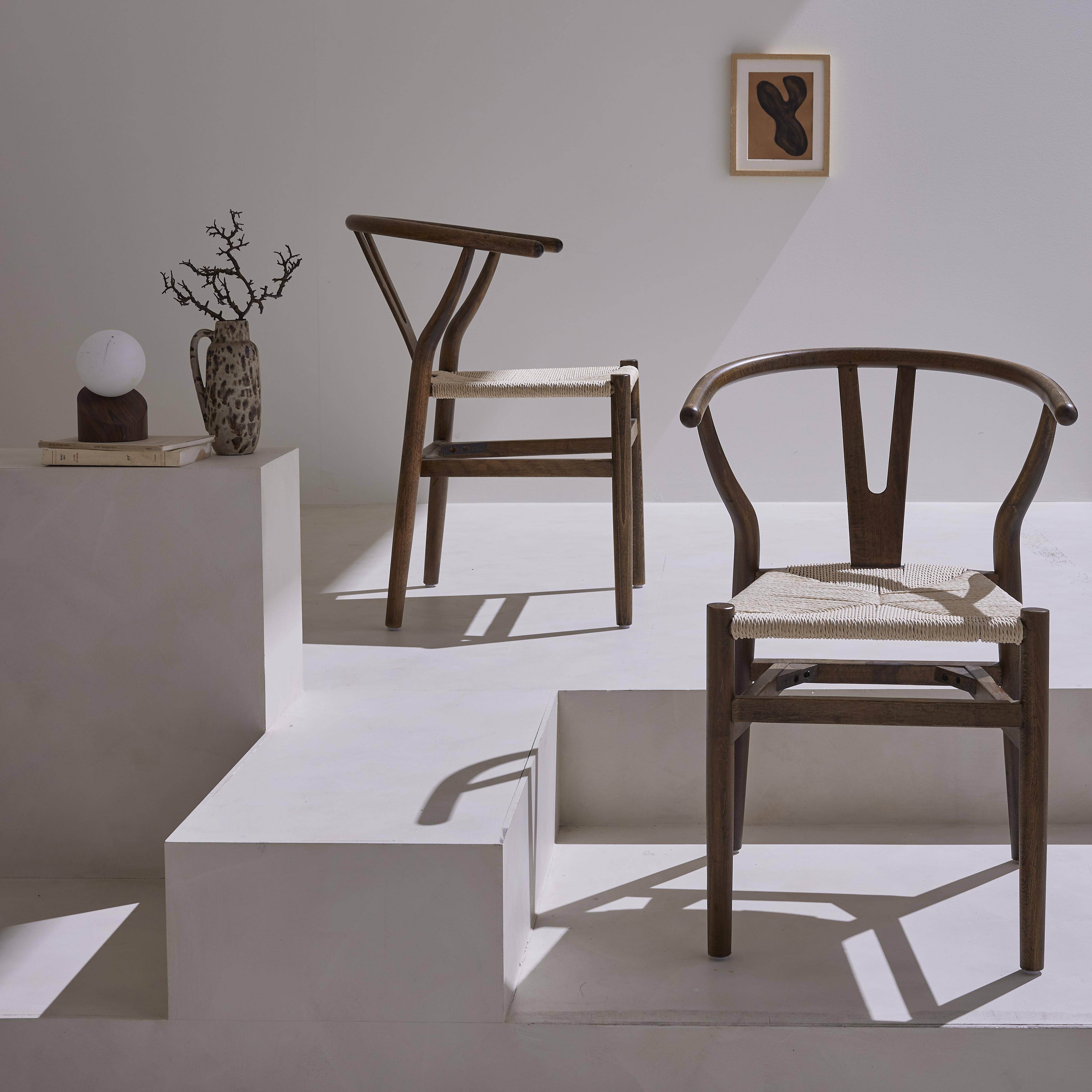 Cecile - Silla de madera con asiento de cuerda, set de 2